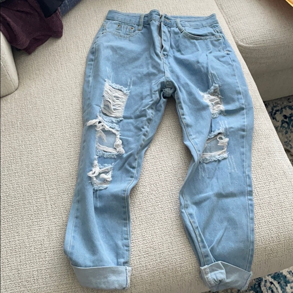 Distressed mom jeans